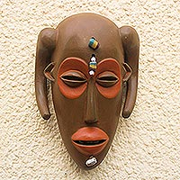 African wood mask, 'Hemba' - Monkey-Inspired Cultural African Wood Mask from Ghana