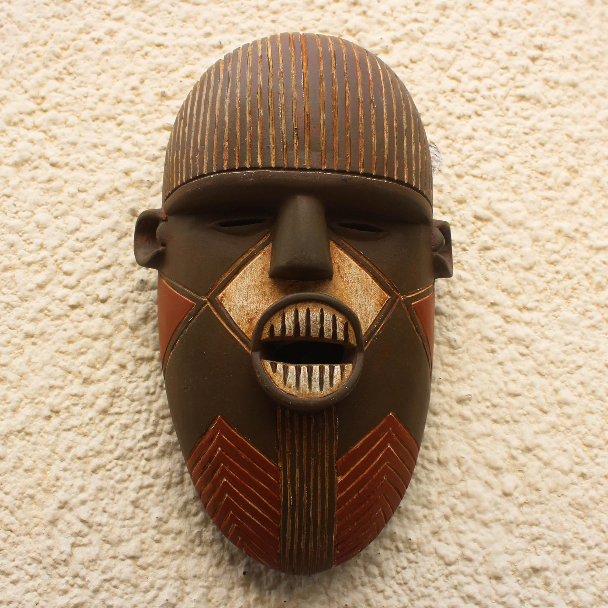 UNICEF Market Hand Carved African Wood Mask With Pointy Teeth From   P378072 2 