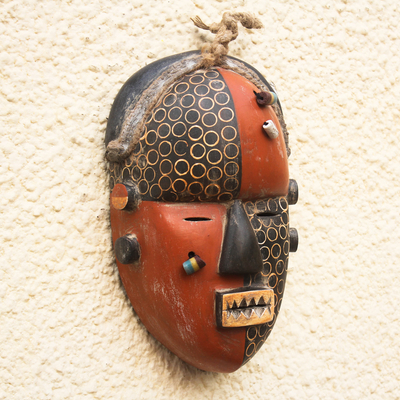 African wood mask, 'Yaka Initiation' - Colorful Wood Mask with Recycled Glass Beads