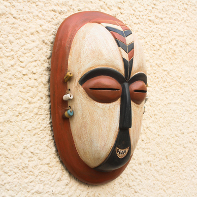 African wood mask, 'Duma' - Hand-Carved African Wood Duman Mask from Ghana