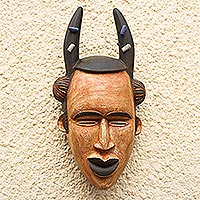 African wood mask, 'Igbo Water Spirit' - Rustic Sese Wood Igbo Water Spirit African Mask from Ghana