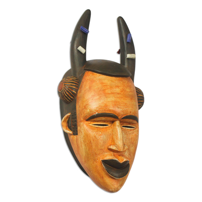 African wood mask, 'Igbo Water Spirit' - Rustic Sese Wood Igbo Water Spirit African Mask from Ghana