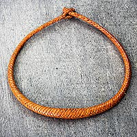 Collar de cuero trenzado, 'Mpusia in Saffron' - Collar de cuero trenzado en azafrán de Ghana