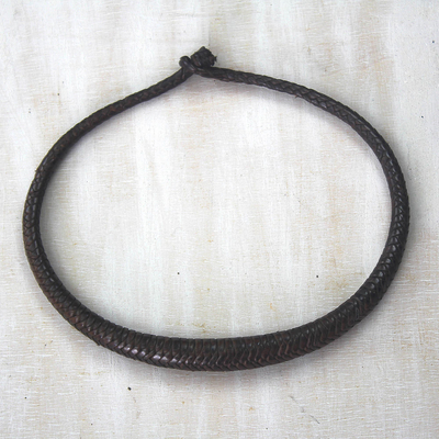 Braided leather necklace, Mpusia in Brown