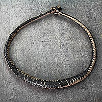 Braided leather necklace, 'Mpusia'