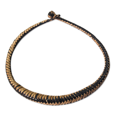 Black and Brown Hand-Braided Leather Necklace from Ghana