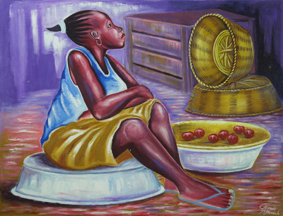 'Tomato Seller Under Stress' - Expressionist Painting of a Tomato Seller from Ghana