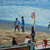 Am Strand - Signierte Strand-Impressionistische Malerei aus Ghana