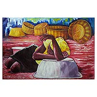 'Hardship' - Signed Expressionist Painting of a Ghanaian Woman