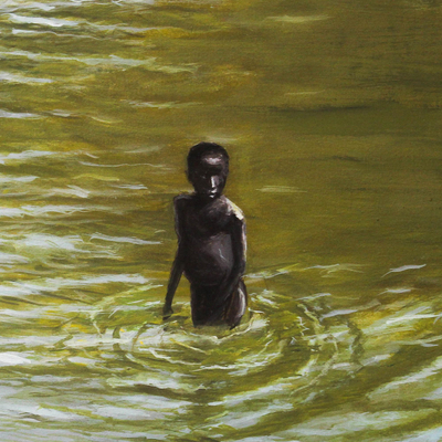 'The Still Water' - Signed Impressionist River Scene Painting from Ghana