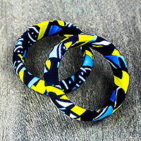 Wood and cotton bangle bracelets, 'Sunlit Sky' (pair) - Cotton Covered Wood Bangle Bracelets (Pair)