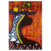 'Strength of a Woman' - Expressionist Painting of an African Woman from Ghana