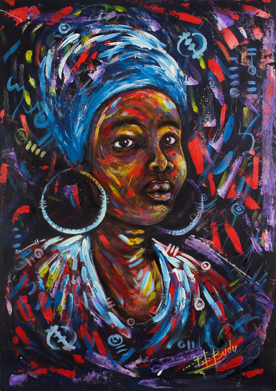 'Color of My Soul' - Expressionist Portrait Painting of an African Woman