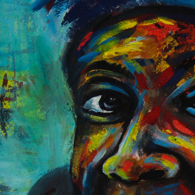 Mich necken – Expressionistisches Gemälde einer Frau mit Ohrringen aus Ghana
