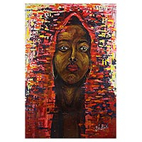 'Princesa del Norte de Ghana' - Retrato expresionista de una mujer en rojo de Ghana