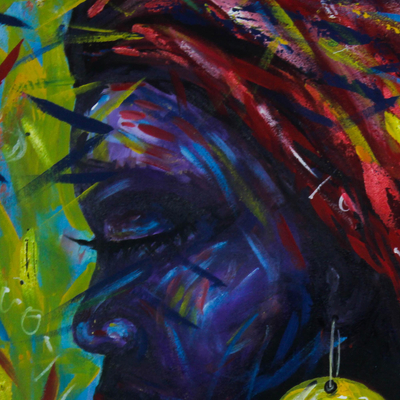 'Colorful Reflection of Inner Joy' - Colorful Expressionist Painting of an African Woman