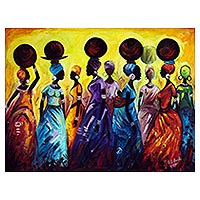 'Madres trabajadoras de África' (2019) - Colorida pintura expresionista de mujeres africanas (2019)