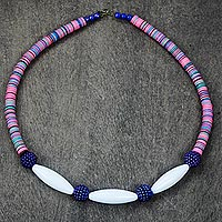 Recycled glass beaded necklace, 'Eco Colors' - Recycled Glass Beaded Necklace from Ghana
