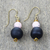 Agate and recycled glass beaded dangle earrings, 'Eco Serenity' - Agate and Black Recycled Glass Beaded Dangle Earrings thumbail