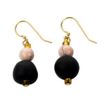 Agate and recycled glass beaded dangle earrings, 'Eco Serenity' - Agate and Black Recycled Glass Beaded Dangle Earrings