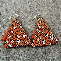 Cotton dangle earrings, 'Jaunty Cheer' - Orange Cotton Triangle Dangle Earrings