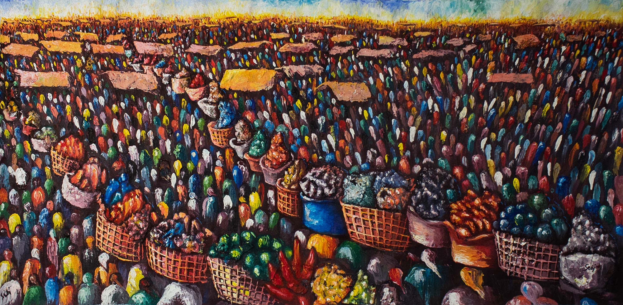 Acrylic on Canvas Large Market Scene Painting - Market Profile | NOVICA