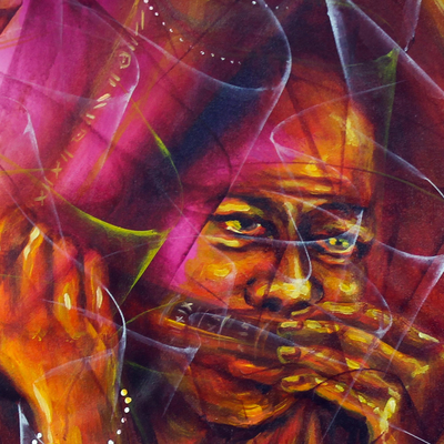 „Klänge der Transzendenz“ (2017) – Große horizontale expressionistische Malerei in Ghana in kräftigen Farben