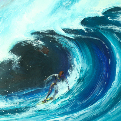 'El señor de las olas' (2017) - Pintura acrílica original firmada de surfista de África Occidental