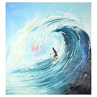 'Ocean of Love' (2017) - Signed Original Surfer Painting from Ghana