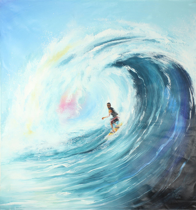 'Ocean of Love' (2017) - Signed Original Surfer Painting from Ghana