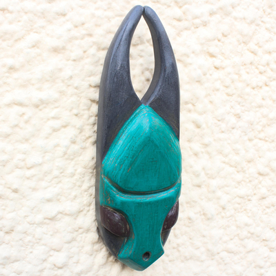 Máscara de madera africana, 'Yaa Asantewaa' - Máscara de madera de Ofram africana tallada a mano