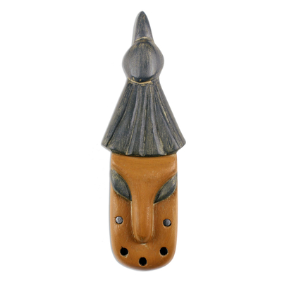 African wood mask, 'The Hut' - Hand Carved African Ofram Wood Mask