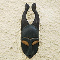 African wood mask, 'Edumadze' - Hand Carved African Ofram Wood Mask