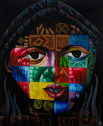 'Woman Abstract' - Colorful Abstract Portrait Painting from Ghana