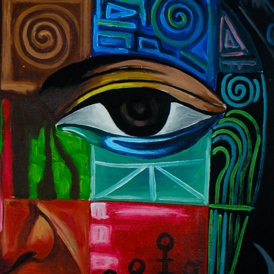 'Woman Abstract' - Colorful Abstract Portrait Painting from Ghana