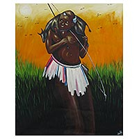 'El cazador' - Pintura acrílica firmada de cazador africano