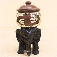 Hand Crafted Elephant Decorative Vessel from Ghana,'Elephant Pot'