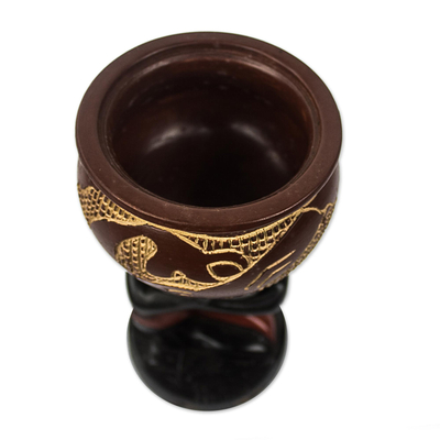 Decorative wood jar, 'Worried Man' - Ghanaian Carved Wood Decorative Lidded Pot