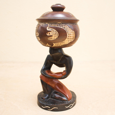 Dekorativer Holzkrug, 'Mutter'. - Dekorativer Holzkrug aus Ghana mit Mutter und Kind