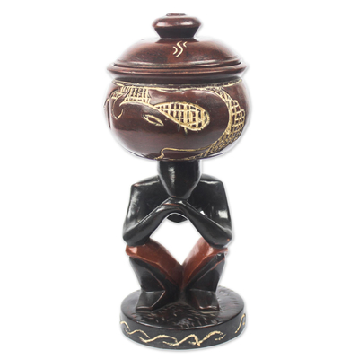 Dekoratives Holzglas - Deckeltopf aus afrikanischem Holz als Wohnakzent