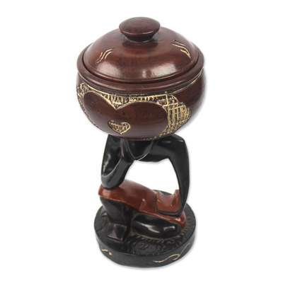 Decorative wood jar, 'Education Has No End' - Decorative Wood Home Accent from Ghana