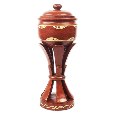 African Decorative Wood Jar Home Accent