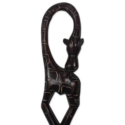 Wood walking stick, 'Giraffe Arch' - Hand Carved and Painted Giraffe Walking Stick