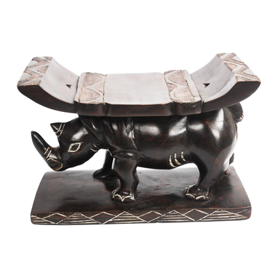 Wood home accent, 'Rhino at Rest' - West African Sese Wood Home Accent
