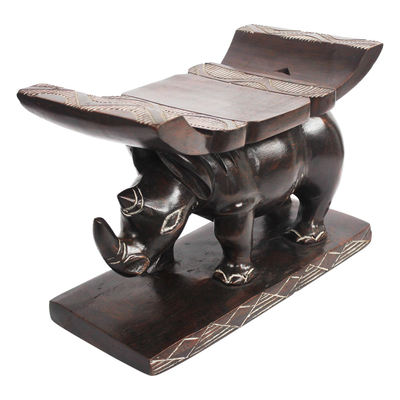 Wood home accent, 'Rhino at Rest' - West African Sese Wood Home Accent