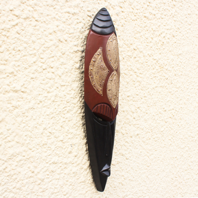 African wood and aluminum mask, 'True Love' - Hand Crafted African Wood Mask with Aluminum