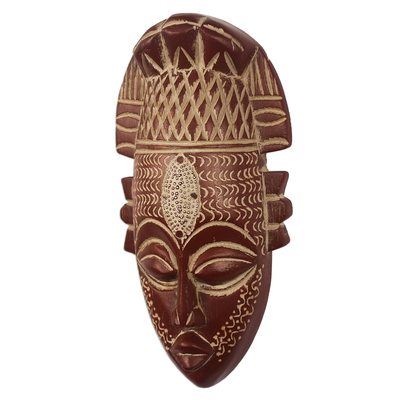 Afrikanische Holzmaske – Handgeschnitzte Holzmaske mit Aluminium und bemaltem Akzent