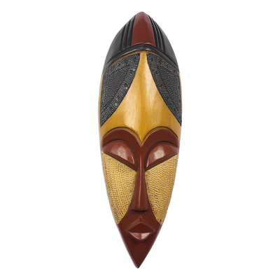 African wood and aluminum mask, 'God is Good' - Hand Crafted African Wood and Metal Mask