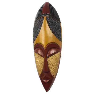 African wood and aluminum mask, 'God is Good' - Hand Crafted African Wood and Metal Mask