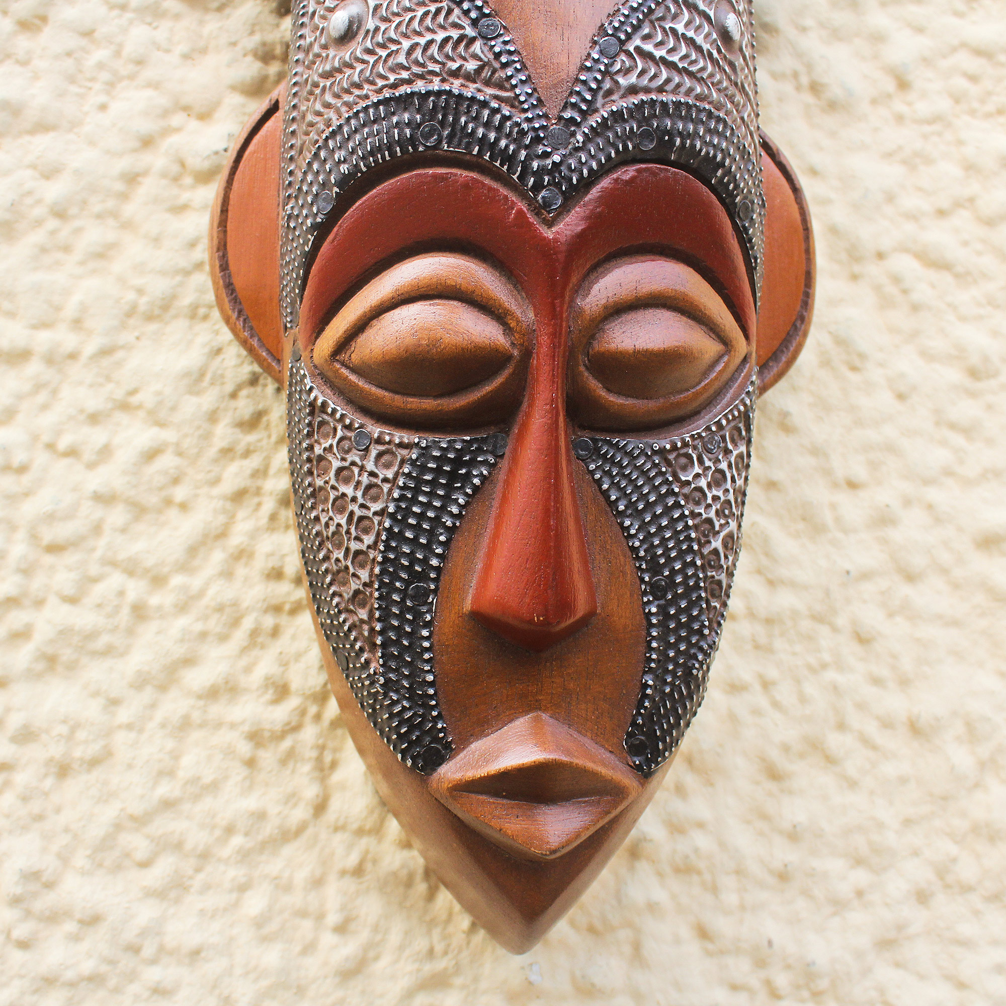 West African Wood Mask Ofuntum Wood with Aluminum Accent - My Protector ...